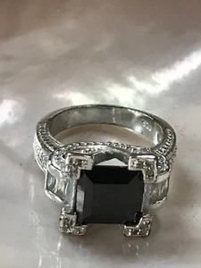 Estate Large High Set Dark Purple Princess Cut w Clear Rhinestone Accents Silver - Picture 1 of 6