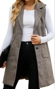 Kedera giubbotto lungo monopetto giacca smanicato linea lunga trench coat taglia L N - Foto 1 di 11