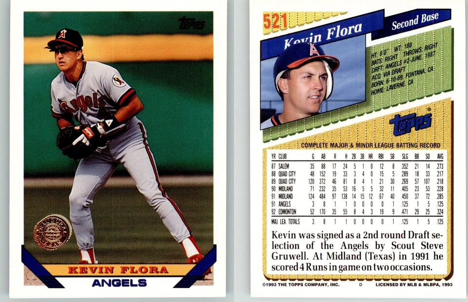 Kevin Flora 1993 Topps Inaugural Rockies Stamped #521 Angels - Image 1 of 1