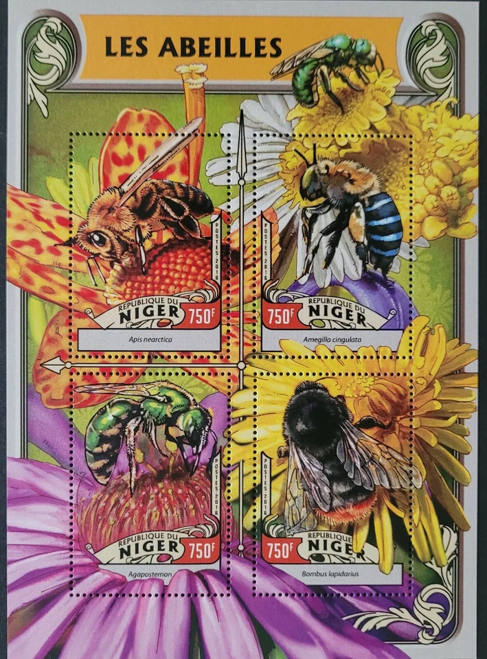 Níger 2016 / Fauna - Insectos - Abejas / Minihoja 4v MNH Foto 1 de 1