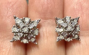 Sterling 925 Stamped, Diamonds, M Signed, Stud Vintage Earrings Set. - Picture 1 of 3