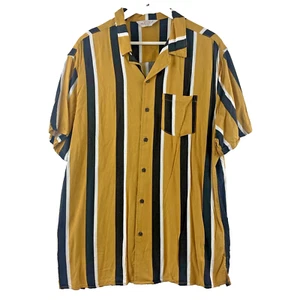 Vintage Remastered Mens Shirt Size Large Mustard Stripe Short Sleeve Casual - Picture 1 of 9