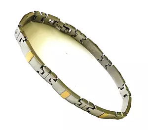 Bracciale Acciaio Inox Oro Giallo Massiccio 18K Intarsi Moderno 7" Unisex Italia - Foto 1 di 10