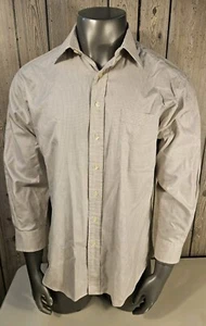 Hickey Freeman Current White Brown Check Cotton Button Front Dress Shirt 17/34 - Picture 1 of 5