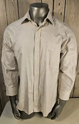 Hickey Freeman Current 白色棕色格子棉质纽扣前礼服衬衫 17/34  — 第 1/4 张图片