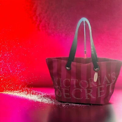 Victoria's Secret Lg Weekender Getaway Satin Bag Tote Pink Striped NWT Valentine - Image 1 of 4