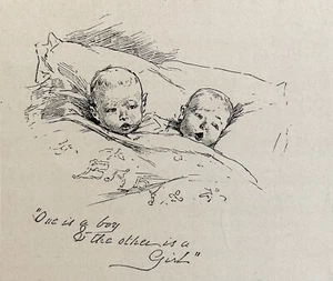 Revista antigua grabado en madera One Is The Boy & The Other Is A Girl 1893 - Imagen 1 de 1