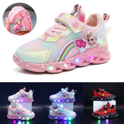 Kinder Sneakers Jungen Sportschuhe Mädchen Elsa Prinzessin Glühen LED Schuhe NEU