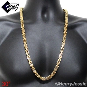 30"MEN's Stainless Steel HEAVY 9mm Gold Plated Byzantine Box Chain Necklace*T - Picture 1 of 3