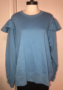 XXXL 22 Time and Tru Womens Dusty Blue Ruffle Trim French Terry Blouse NWT - Picture 1 of 2