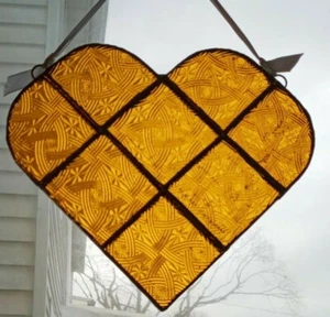Stained Glass Heart AMBER ! November Textured Glass Hand Made in USA - PA. - Picture 1 of 10