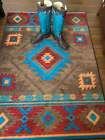 Whiskey River Turquoise Southwest Ranch Country Farmhouse Area Rug 7'8"x 10'11"