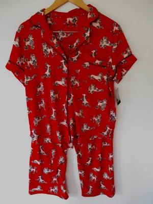 NWT Kate Spade RED/BLACK/PINK POODLE DOGS Soft Knit Ankle Length Pajama Set  M - Image 1 of 4