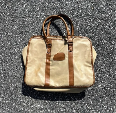 Vintage Ganson Canvas Travel Duffle Bag Tan & Brown Carry On Overnight Tote 18” - Image 1 of 3