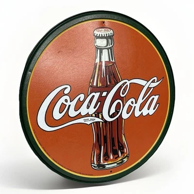 Coca Cola Sign Round Tin Metal Soda Pop Bottle Cap Advertising (Vtg 30’s Look) - Image 1 of 4