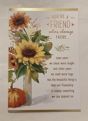 Hallmark Happy THANKSGIVING Card Friendship 8”x5.5” Flowers Friend - Image 1 of 4