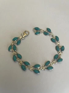 Sterling Silver Turquoise Set Bracelet- 19cm Length - Picture 1 of 4