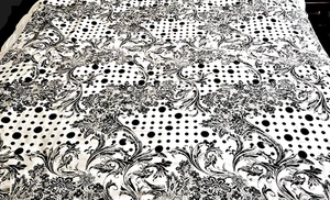 Black & White Floral & Dot Poly Dress Fabric ~ 3 Yards - Picture 1 of 3