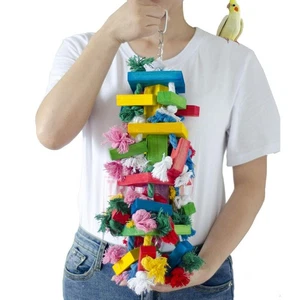 Bird Block Nodi Strappo Giocattolo - 19,7 Pollici Multicolore Legno Naturale Pappagallo Ch... - Foto 1 di 6