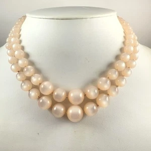 Vintage Multi Strand Light Pink Moonglow Lucite Beaded Necklace 17.5" - Picture 1 of 8