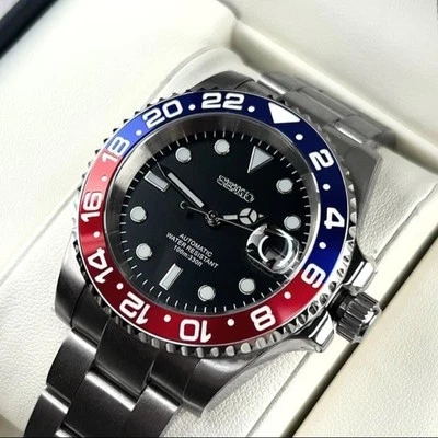 40mm "Pepsi" Seiko Sub Watch  Stainless Steel Ceramic Bezel Oyster Bracelet - Image 1 of 4