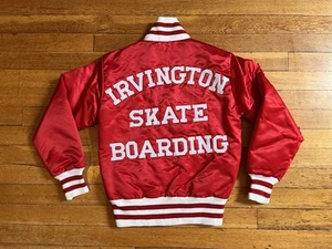 VINTAGE Irvington Skateboarding Satin Jacket Youth Medium Red New York 80s - Picture 1 of 9