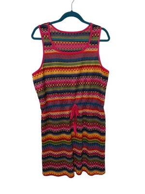 Dress Multi Colored Crochet Look Tank Mini Elastic Waist Womans XL - Image 1 of 4