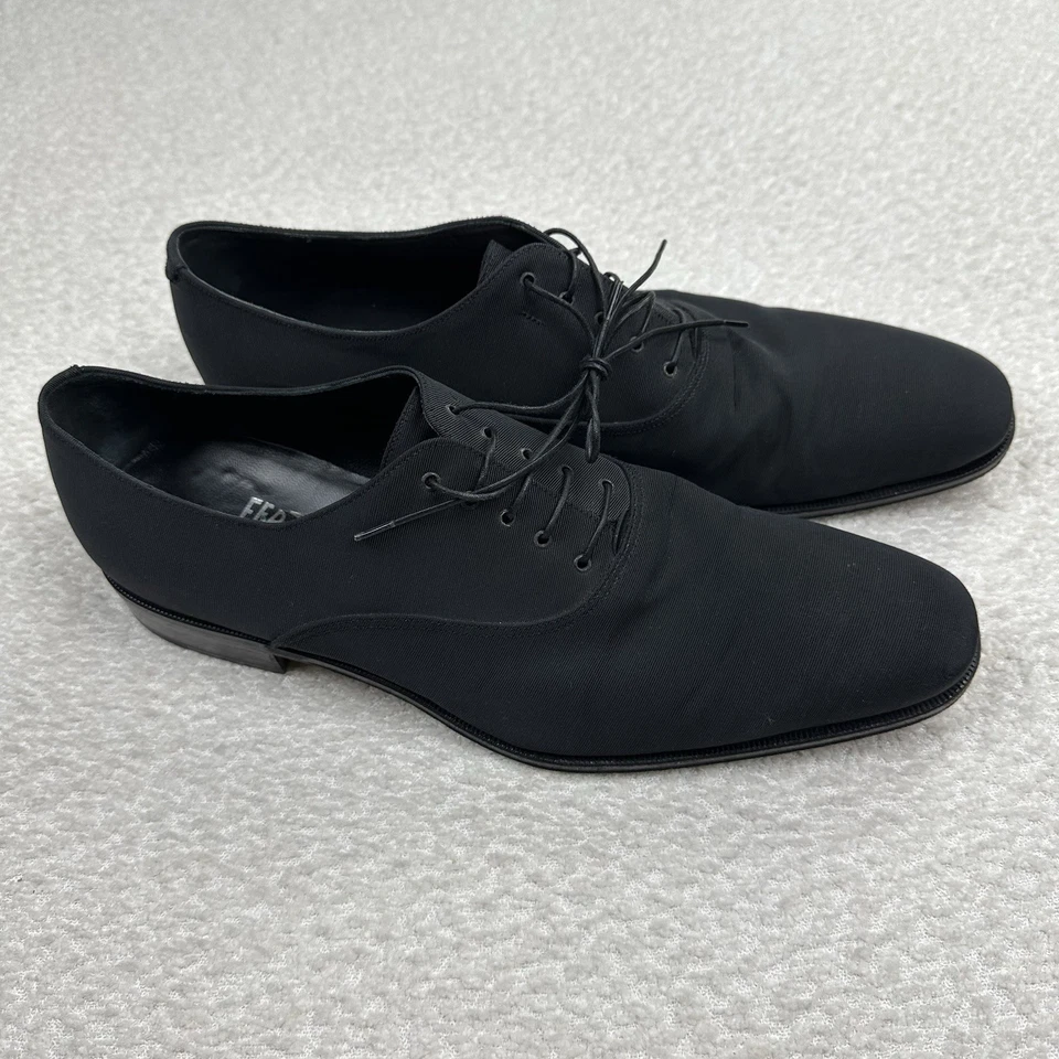 Salvatore Ferragamo 男式 11.5 D 码牛津鞋黑色波浪细节尼龙花边 — 第 1/4 张图片