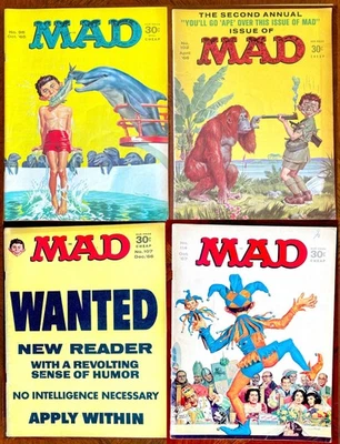 4 MAD MAGAZINES from 1965-66!  Fine to F/VF! #98, 102, 107, 114  - Classic MADS! - Image 1 of 4
