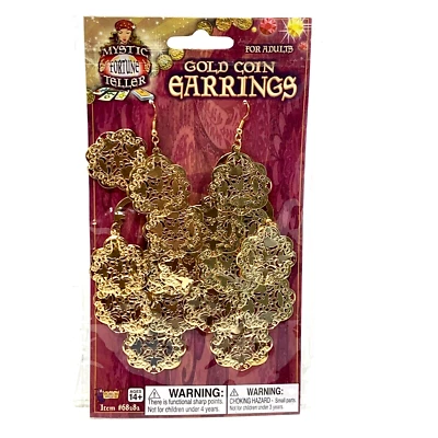 MYSTIC FORTUNE TELLER Pendientes Moneda Oro Colgantes Disfraz Accesorio Adulto NUEVO Foto 1 de 2