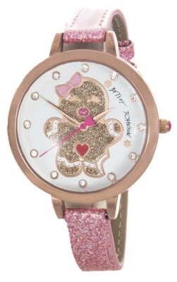 Reloj Betsey Johnson esfera pan de jengibre correa de cuero oro rosa 26894RGD Foto 1 de 2