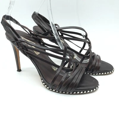 Sandalias de Tacón Diane Von Furstenberg Cuero con Tirantes Stiletto Marrón Talla 8 Foto 1 de 4