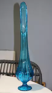 Vintage Glass Swung Vase - Poss LE Smith - 22 1/4" tall Pedestal Ribbed - Picture 1 of 13