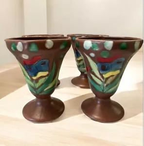 Vtg 4pc Hazel Atlas Moderntone Platonite Brn Sherbet Ice Cream Glasses Japan T7 - Picture 1 of 7