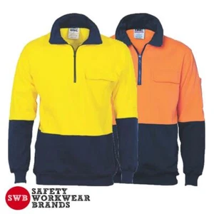 DNC Workwear Mens Hi Vis 2 Tone 1/2 Zip Cotton Fleecy Windcheater Safety 3923 - Picture 1 of 3