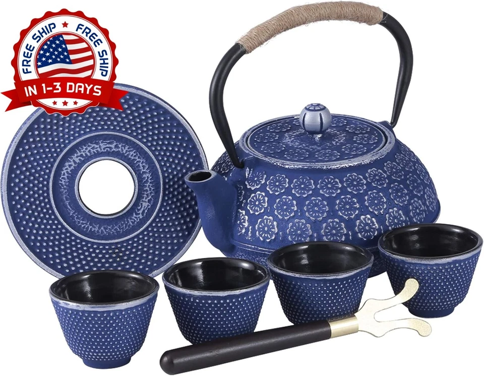 Tetera De Hierro fundido Con Infusor,Juego De Té Japonés Azul Oscuro Con Mango。 — 第 1/4 张图片