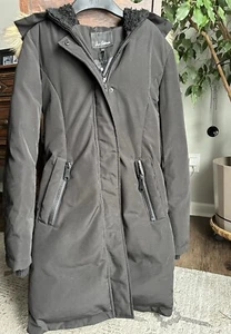 Sam Edelman Black Faux Fur Trim Hooded Parka Coat Jacket Women’s XXS Preowned - Picture 1 of 12