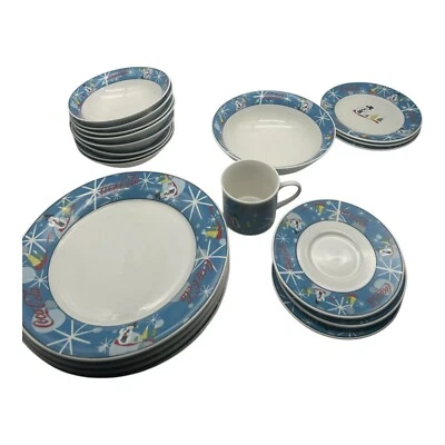 Vintage Coca Cola Laughing Snowman Dishes Serveware Dinnerware 41 Pc - Image 1 of 4