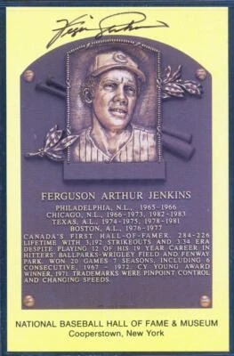 043, Original Autograph of Fergie Jenkins (1), HOF Plaque Postcard, Chicago Cubs - Image 1 of 3