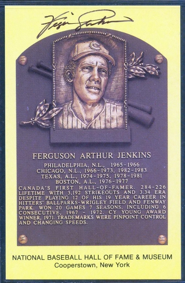 043, Original Autograph of Fergie Jenkins (1), HOF Plaque Postcard, Chicago Cubs - Image 1 of 3