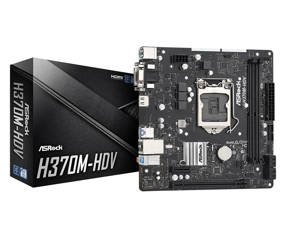 ASRock H370M HDV Motherboard for 9th 8th Gen Intel Core Socket 1151 Black - Image 1 of 4