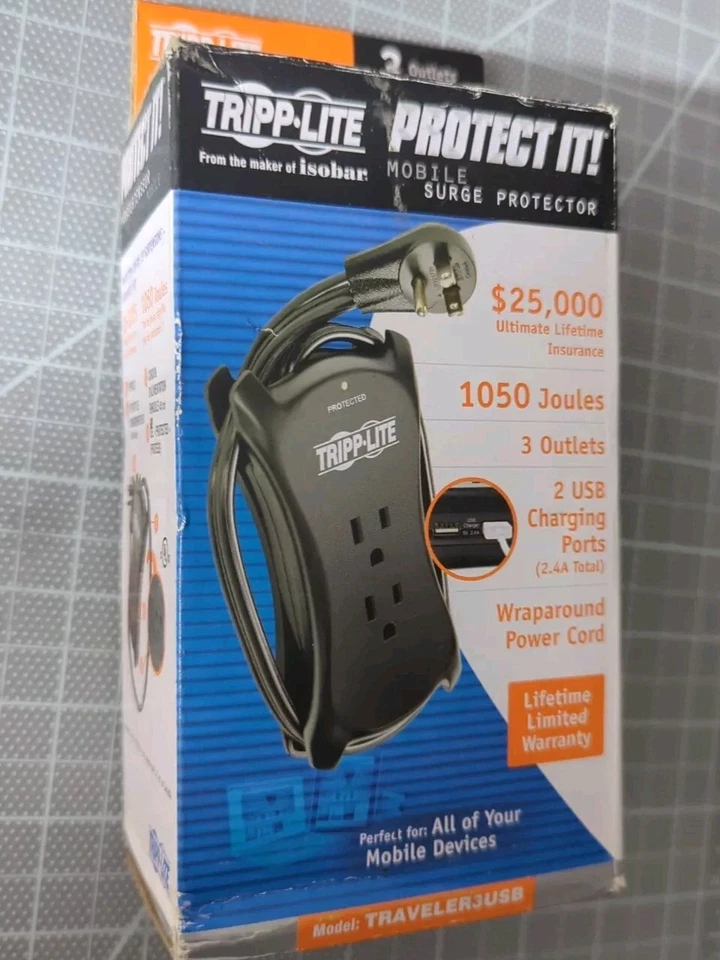 TRIPP LITE Traveler3USB 3-Outlet Travel-Size Surge Protector with 2 USB Ports - Image 1 of 1