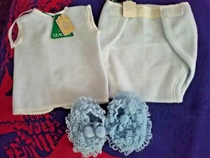 Vintage New Born 2-teiliges Baby Junge Outfit hellblau mit Stiefeletten enthalten Neu mit Etikett - Bild 1 von 11