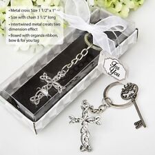 144 Delicate Intertwined Metal Cross Key Chain - Religious Favor