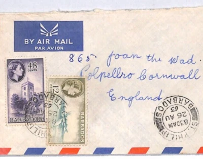 Cubierta de correo aéreo Barbados QEII *ST PHILIP* CDS GB Cornwall Polperro 1963 YS110 Foto 1 de 4