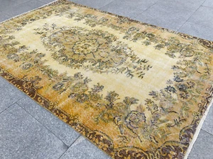 5x8 VINTAGE ORIENTAL BOHO HAND KNOTTED OUSHAK WOOL HANDMADE TURKISH AREA RUG - Picture 1 of 13