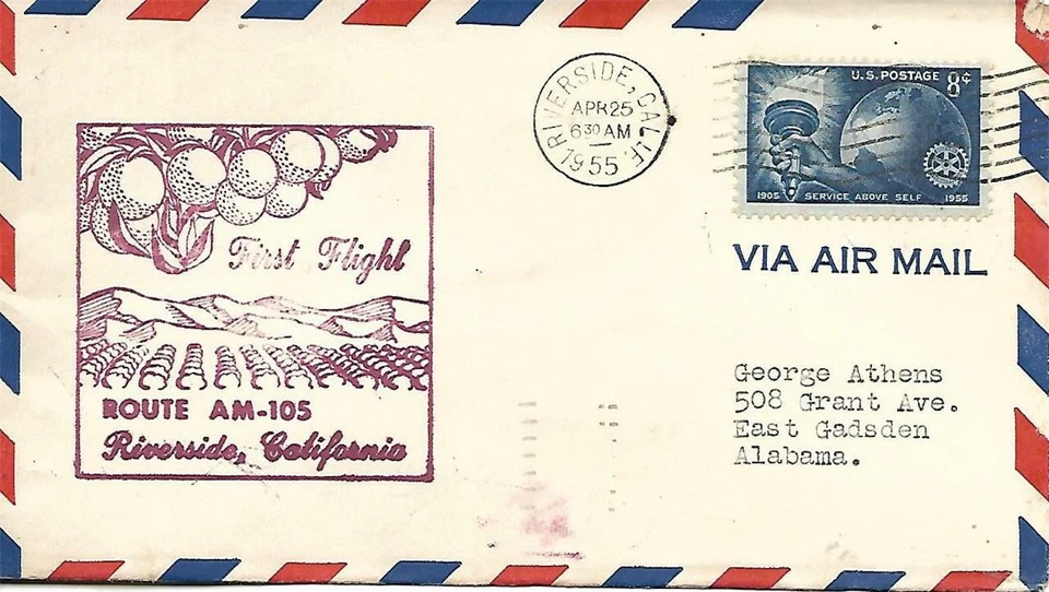 First Airmail Flight Riverside CA April 25 1955 AAMC# 105E23 - Image 1 of 1