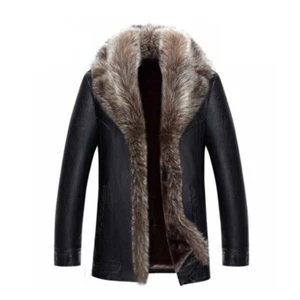 Winter Fuchspelzkragen Wollfutter Lammfell Leder Herren Mantel Jacke warm - Bild 1 von 24