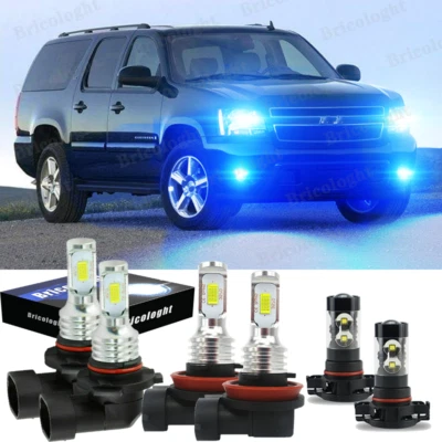 For 2007-2014 Chevy Suburban Tahoe -6x Blue 8000k LED Headlight Fog Light Bulbs - Image 1 of 4