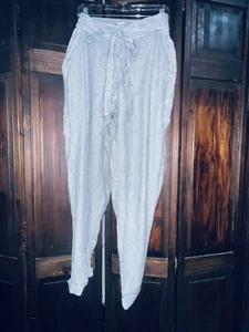 Mac studio striped linen blend pants tie detail waste size large - Picture 1 of 5